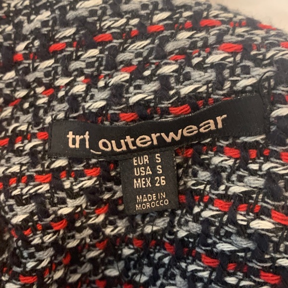 Zara Grey/Red Tweed Fringe Hem Crop Moto Jacket S - Picture 8 of 8